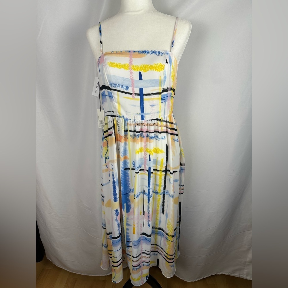 Babaton Aritzia Noel Royal Blue/Yellow Midi Chiffon Dress NWT 00